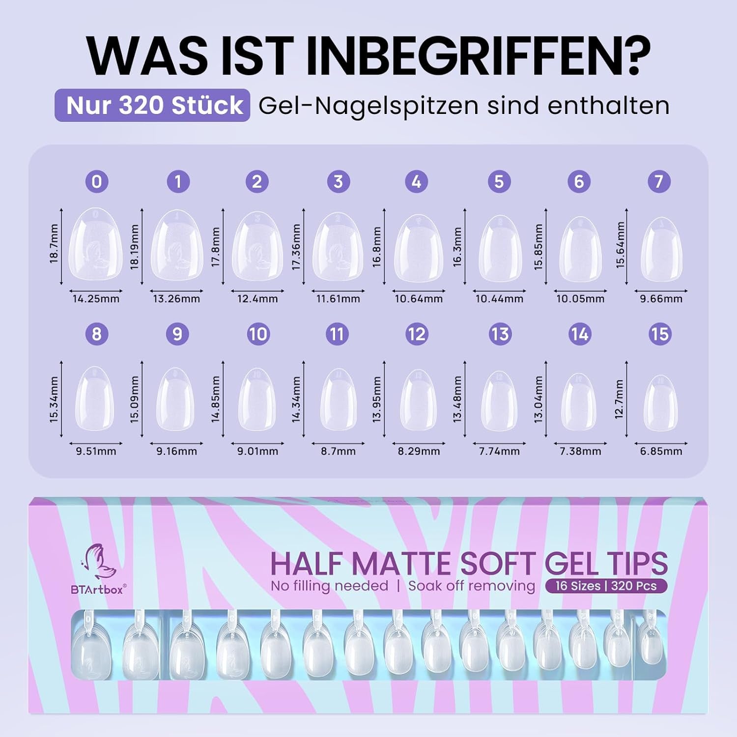 Btartbox Tipuri de Unghii Extra Scurte, Model Migdala – Acoperire Completă cu Gel X Tipuri de Unghii XS Moi pentru Unghii cu Gel – Preformate, Semi-mate, pentru Unghii Late, Salon, 320 Bucăți