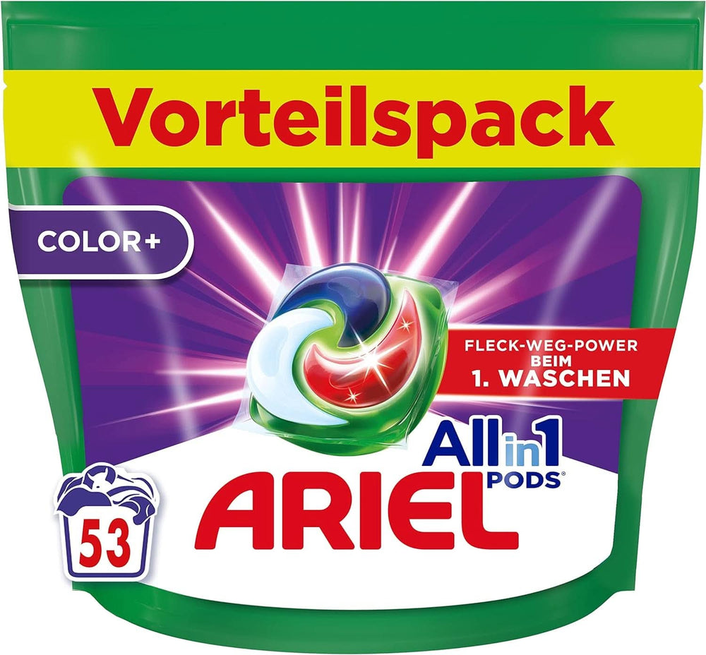 Ariel Allin1 PODS, Colour+ liquid detergent capsules 53 washes, excellent stain removal in the first wash Laundry Detergents Naty Shop 53 capsules Classic Model