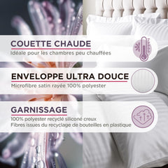 Warm, Satin, Striped, 400 G/M², 240 X 220 Cm, Microfiber, White, 240 X 220 Cm Duvets and quilts Naty Shop