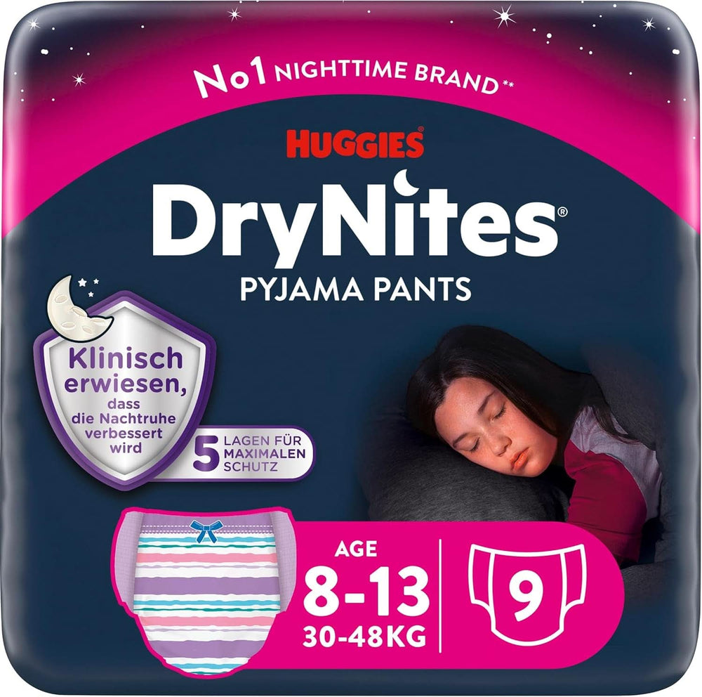Huggies Drynites night diapers, For girls 8-13 years (30-48 kg), Very absorbent, 9 pcs Mother and Child Naty Shop