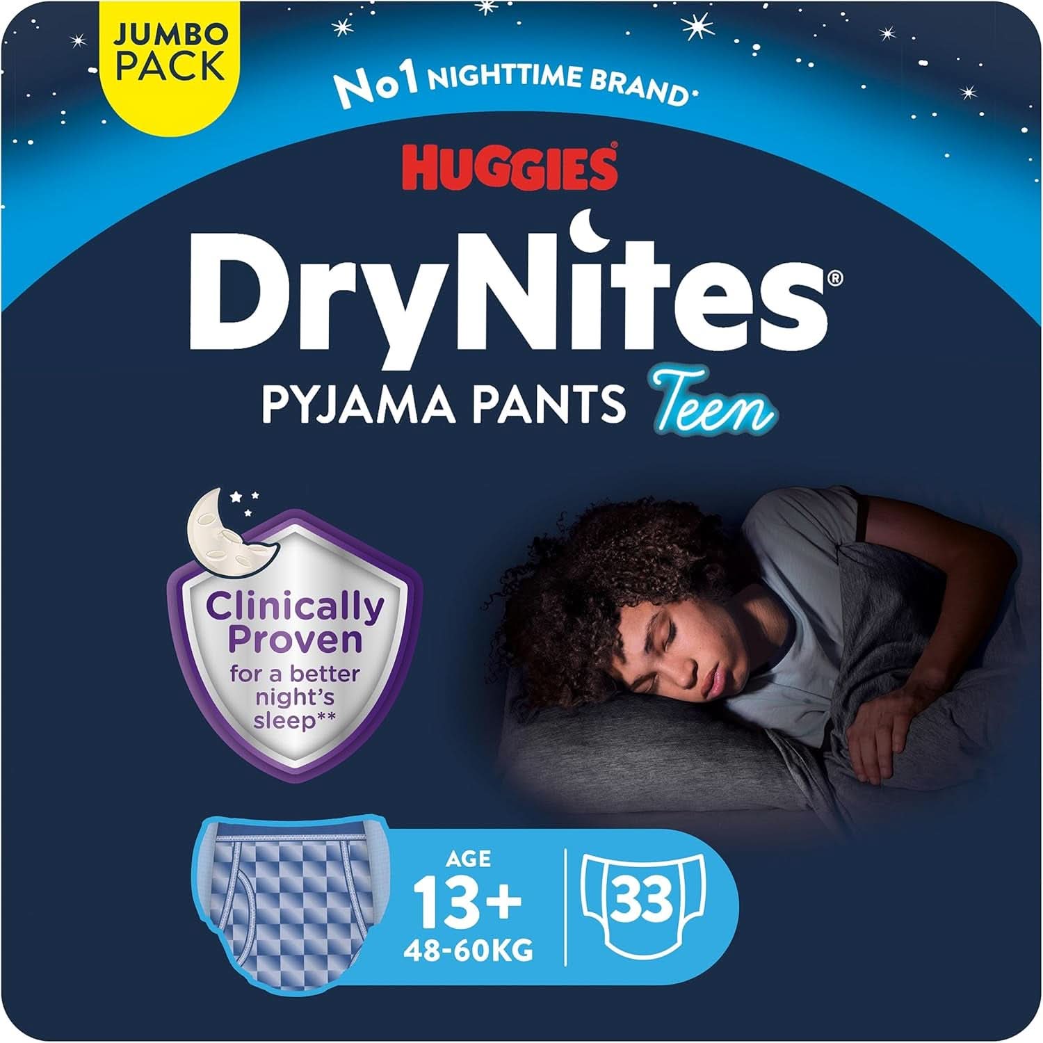 Scutece de noapte Huggies Drynites, pentru baieti de la 13 la cca 17 ani (48-60 kg), 33 bucati (3X11), pachet lunar jumbo Mama si Copilul Naty Shop Xl