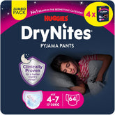 Huggies DryNites Super Absorbent Nighttime Diapers for Girls 4-7 Years, 4 x 16 Panty Diapers (64 Count), Monthly Pack