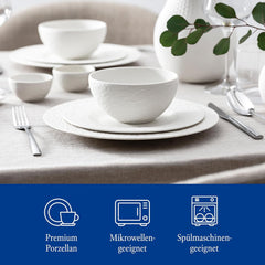 Villeroy & Boch – Manufacture Rock Blanc Geschirrset 6 Teilig Weiß, Spülmaschinenfest, Mikrowellensicher, Geschirr Modern, Starter Set, Speiseteller, Pastateller, Müslischalen, Premium Porzellan Seturi vesela masa Naty Shop
