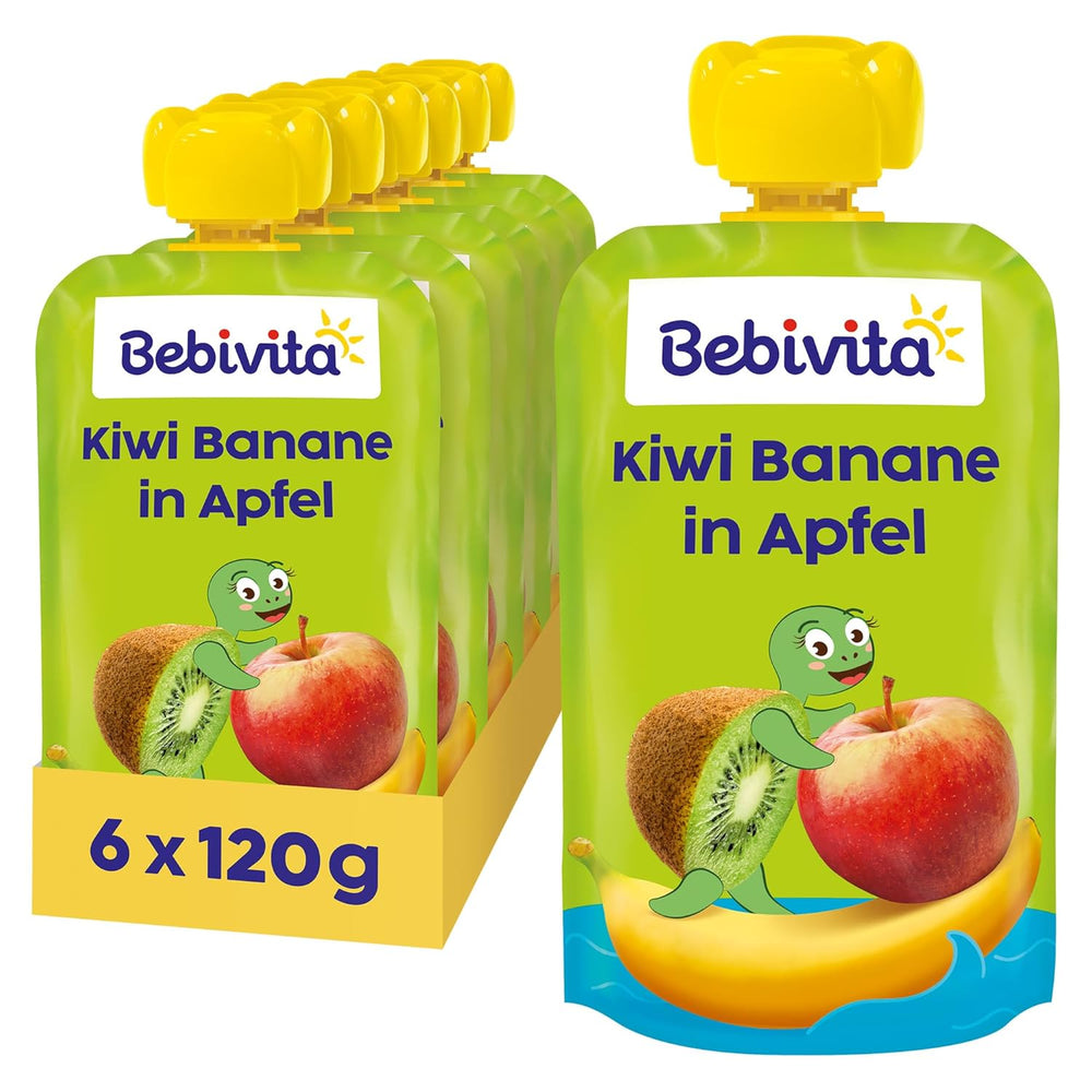 Kiwi Bananas in Apple Quetschie (6 x 120g), ohne Zuckerzusatz, glutenfrei, ideal für unterwegs und selbständiges Snacken