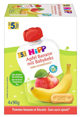 Hipp squeeze bags for babies, fruit porridge, mango peaches in banana with oats, 100% organic fruit with no added sugar, 4 x 4 bags of 90 g Mother and Child Naty Shop 4 x 4 bags of 90 g Banana with apples and biscuits for children