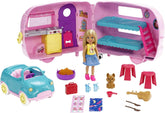 Barbie Chelsea Series, Chelsea Car And Camper Set cu 10+ Barbie Camping Accessories, 1X Chelsea Doll, Teal Car And Pink Mini Camper, Cadouri pentru copii 3+ ani, Fxg90 Papusi Naty Shop Barbie - Păpușa Chelsea și rulota ei Chelsea Camper