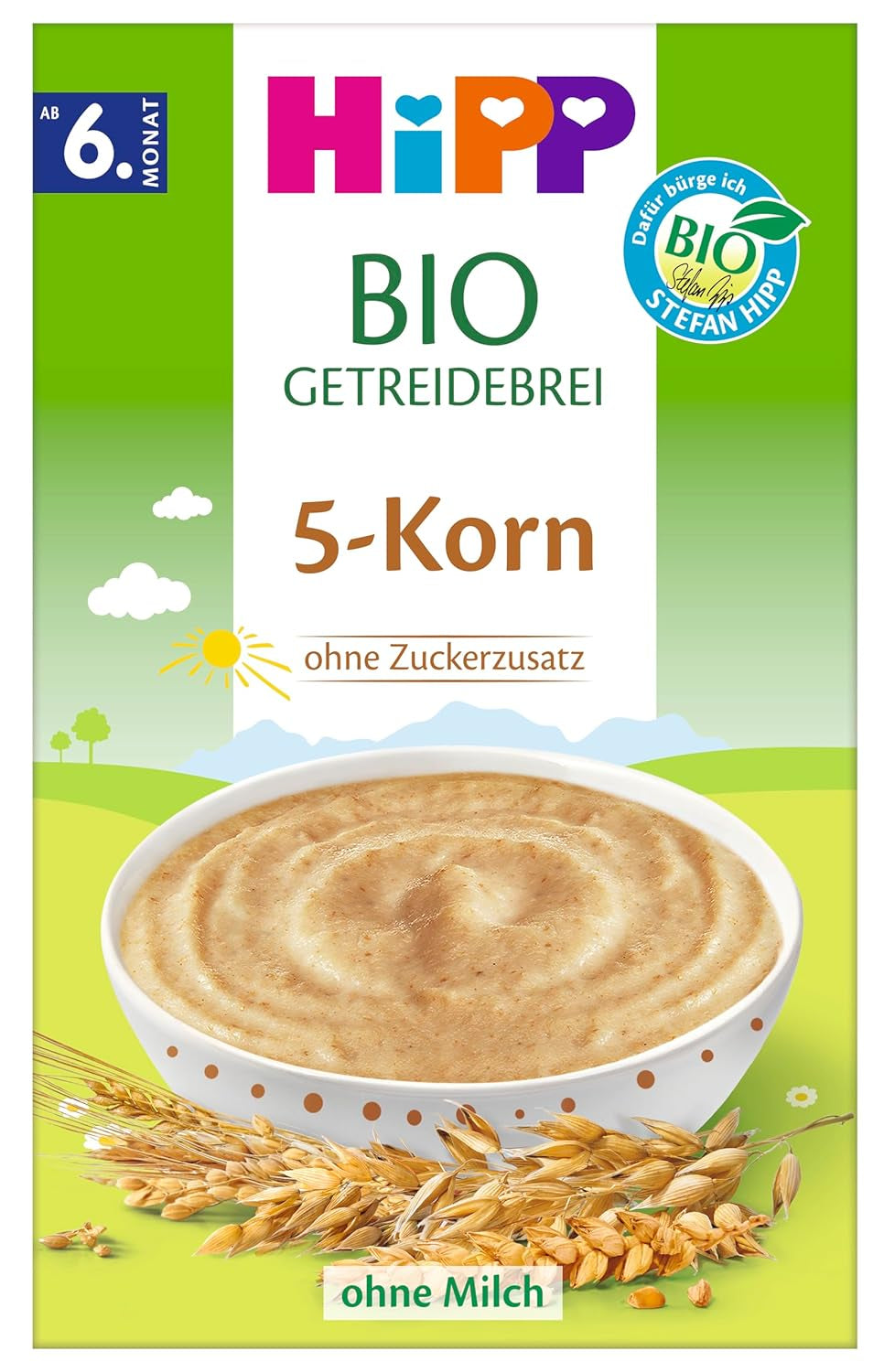 Terci de cereale organice HiPP cu 5 cereale (7 x 200 g), de la 6 luni, fără zahăr adăugat, delicat cu burtica bebelușului, de cea mai bună calitate organică