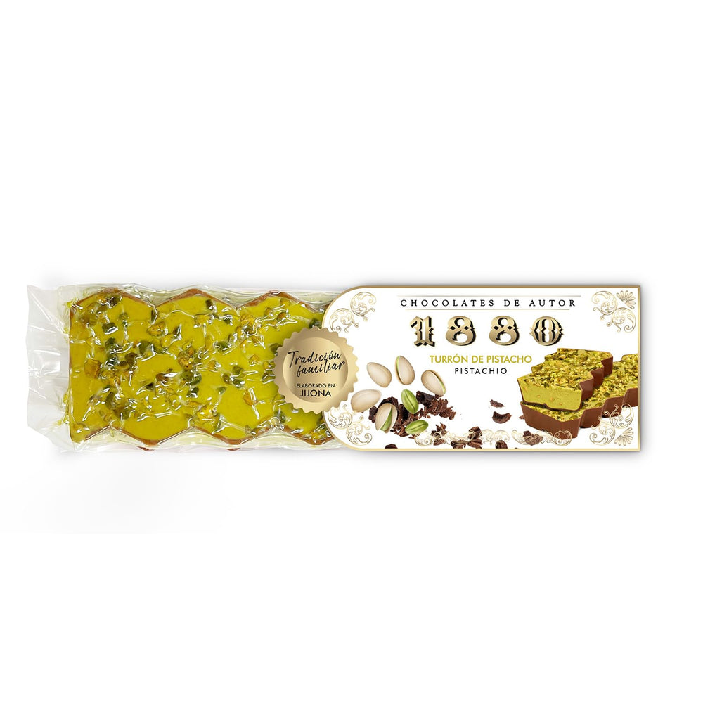 Artisanal chocolate pistachio turrón, 200g, creamy texture, superior quality, fine ingredients, authentic taste, the most expensive turrón in the world