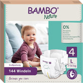 Bambo Nature Diapers for Babies, Size 4 (7-14 kg), 144 pcs, Monthly Box | Premium Diapers with Enhanced Leak Protection | Ultimate comfort and freedom for active kids | Dermatologically tested diapers