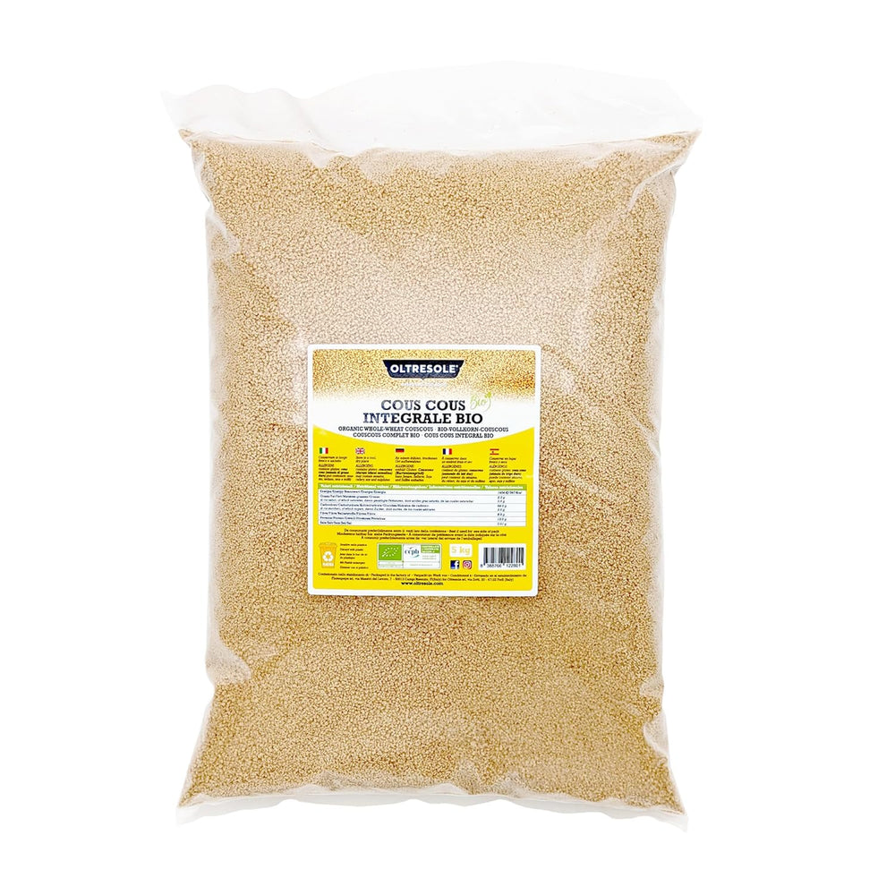 Organic whole couscous 5 kg, organic whole durum wheat flour, ideal for healthy appetizers and side dishes, convenient size
