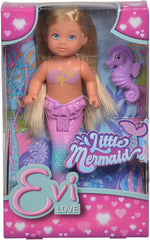 Simba 105733424 - Evi Love Mica Sirenă, asortat în 2 moduri, va fi livrat doar UN articol, Evi ca sirenă, aripioară caudală mobilă, cu căluț de mare, păpușă de modă de 12 cm, vârste 3+