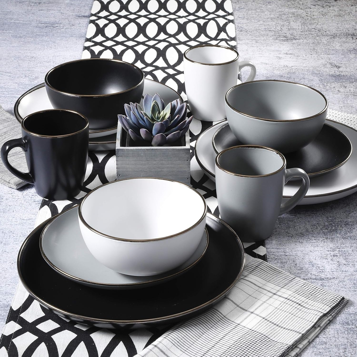 Set de veselă Rockaway din ceramică, rotund, pentru 4 persoane Seturi vesela masa Naty Shop