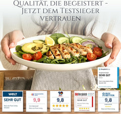 Set de veselă din gresie ceramică, format din 48 de piese, pentru 12 persoane, design Ibiza, CÂȘTIGĂTOR AL TESTULUI. Un set de veselă mediteranean superb, din gresie ceramică, inclusiv boluri și farfurii. Set de veselă Pure Living, bej.