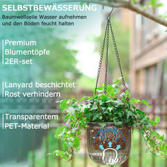 Set of 2 Self-Watering Hanging Planters, 16.5cm Indoor Hanging Flower Pot with 3 Hooks and Drainage Holes for Indoor and Outdoor Use, Ceiling, Balcony and Wall Decoration (Grey)