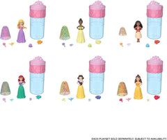 Mattel Disney Princess Royal Color Reveal, păpușă mică cu 6 surprize, inclusiv inel parfumat și 4 accesorii (păpușile pot varia), Seria Garden Party HRN63