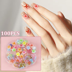 YICH Nail Charms NĂ€gel Charms 50Pcs 3D Flowers + 50Pcs 3D Schmetterling, Summer NĂ€gel Deko Set Schmetterling/Flowers Nail Art Nailart