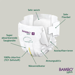 Bambo Nature Diapers for Babies, Size 4 (7-14 kg), 144 pcs, Monthly Box | Premium Diapers with Enhanced Leak Protection | Ultimate comfort and freedom for active kids | Dermatologically tested diapers