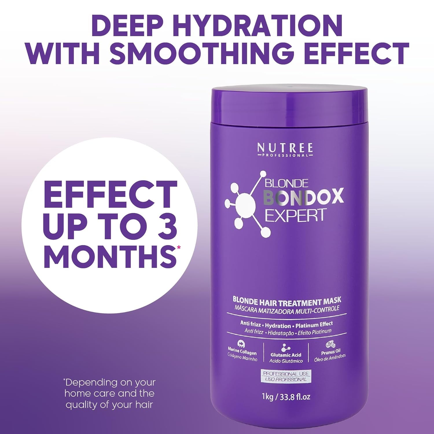 BLONDE BONDOX HAIR TREATMENT 1kg Professional Purple Heat Mask - Olive Oil - repară elasticitatea și flexibilitatea părului, înmoaie, hidratează și adaugă strălucire Masca de par Naty Shop