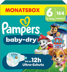 Pampers Baby-Dry Puppy Patrol Edition Diapers, Size 6, 164 Diapers, 13kg - 18kg, Up to 100% Leak Protection and All-Night Comfort