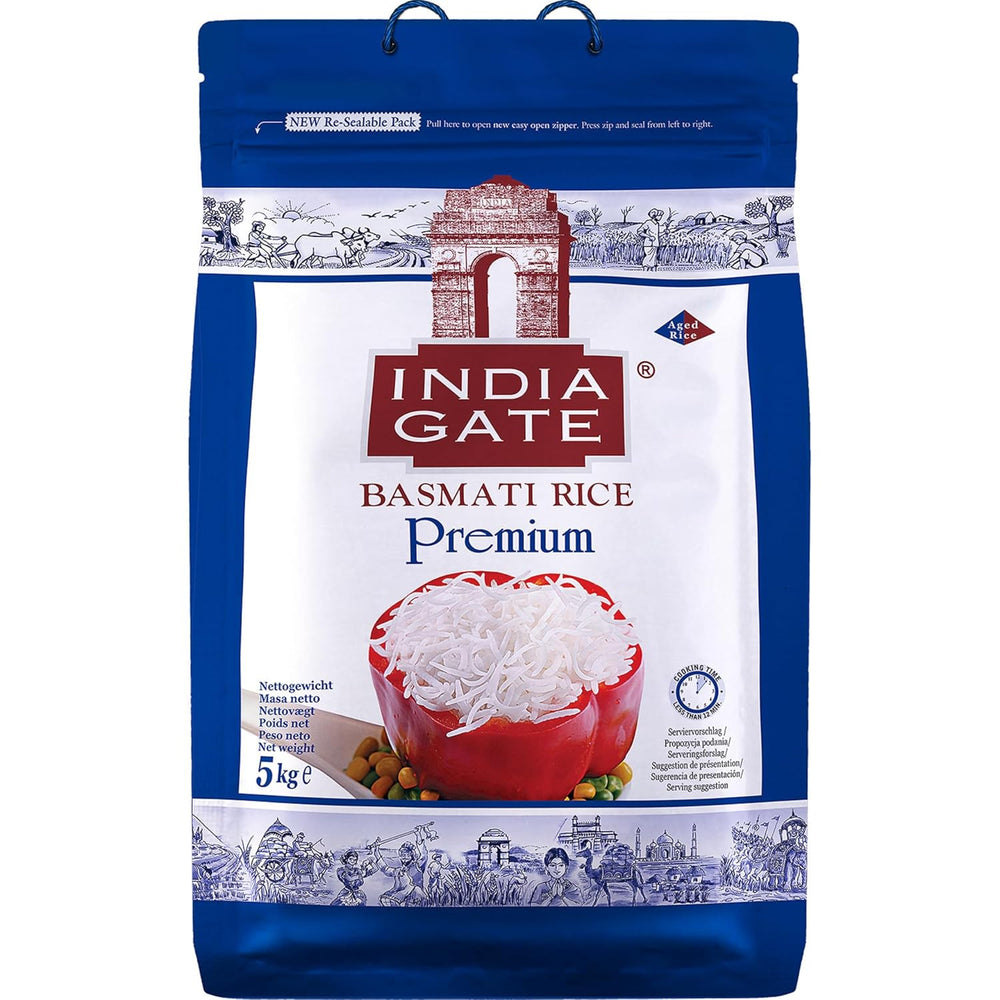 INDIA GATE Premium Basmati Rice – Long grain fine, aromatic rice from India, fine long grain (1 x 5 kg)