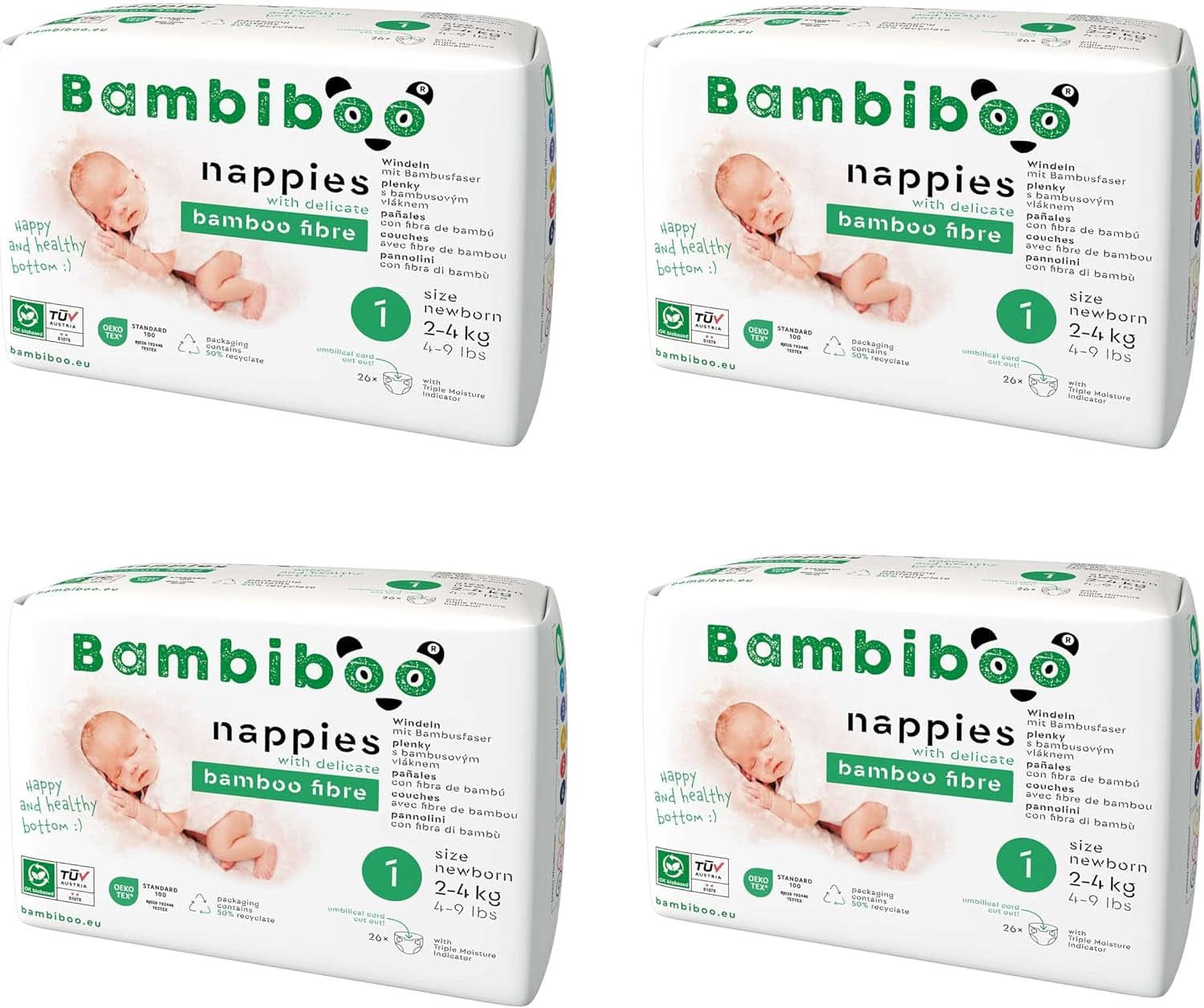 Scutece de unică folosință Bambiboo, prietenoase cu pielea și deschidere ombilicală, diverse marimi Mama si Copilul Naty Shop Scutece, marimea 1, 104 bucati