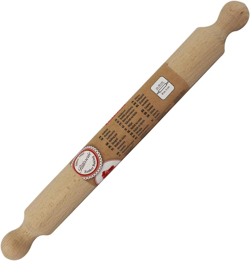 Zenker Nudelholz für die Küche, Material aus Holz zum einfachen Ausrollen von Teig, Teigrolle für Gebäck, Gebäck, Kekse, Maße 40 cm x Ø 4 cm