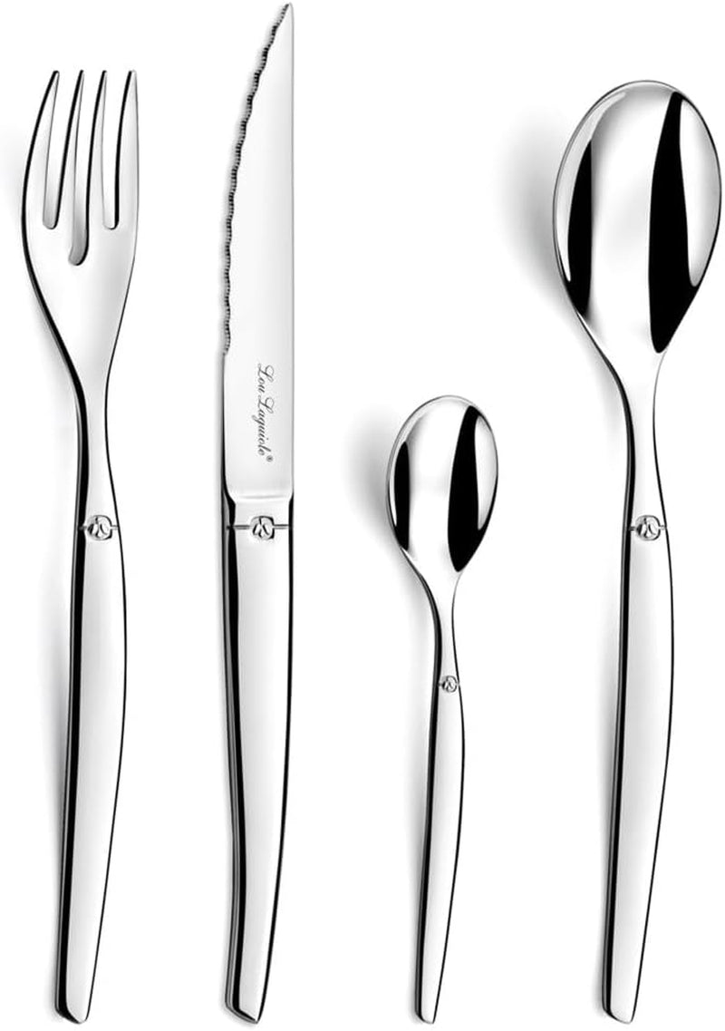 Lou Laguiole Jet - 24 Piece Cutlery Set, Polished Steel Kitchen Naty Shop