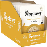 Hrană umedă pentru pisici Applaws 100% naturală, piept de pui în bulion - pachet de 12 pliculețe a câte 70 g