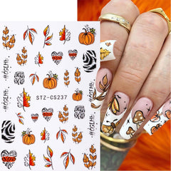 JMEOWIO Nagelsticker Herbst 9 Blatt Nail Art Sticker Selbstklebend Nagelaufkleber Kürbis Ahornblatt Erntedankfest Dekoration Nageldesign Zubehör