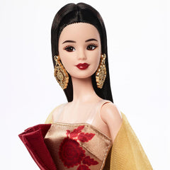 Păpușă Barbie Signature de Anul Nou Lunar în rochie roșie cu model de bujori aurii, jucărie de colecție, JJX83