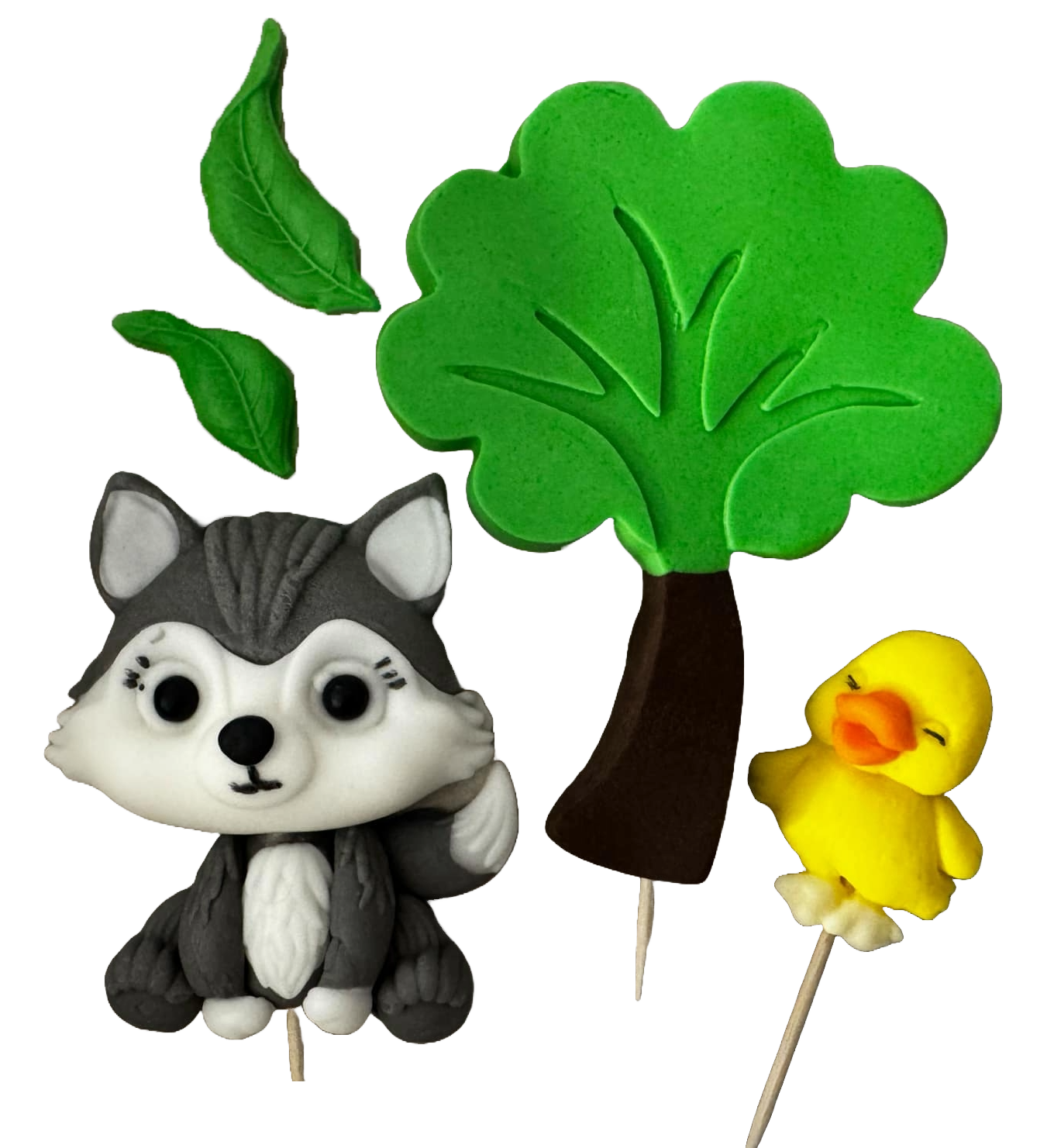 Set 5 decoratiuni comestibile din pasta de zahar, Pui de lup Decoratiuni din Pasta de Zahar Nati Shop
