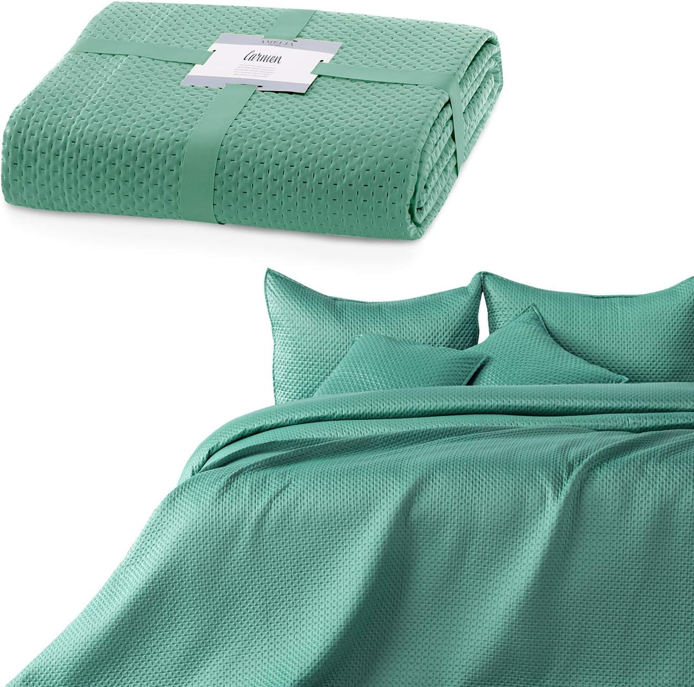 Ameliahome cuvertură de pat 200X220 Cm cuvertură de pat verde închis cu două fețe embosate Matt Satin Carmen Paturi si Cuverturi Besuche den AmeliaHome-Store Carmen fistic verde 220X240 Cm