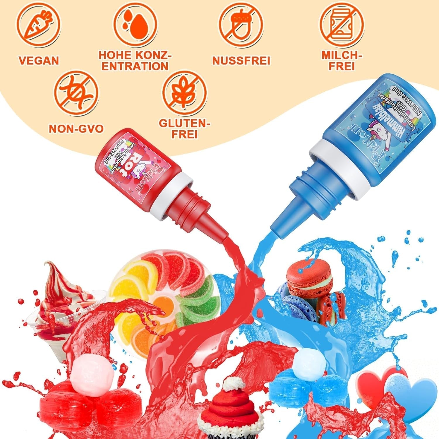 Lebensmittelfarbe Gel - Fidton 12 Farben Hochkonzentrierte Lebensmittelfarben, Food Coloring Set Für Lebensmittel Farben, Fondant, Essbare Tortendeko, Eier Färben, Backen, Glasur, Makronen - 6 Ml Naty Shop