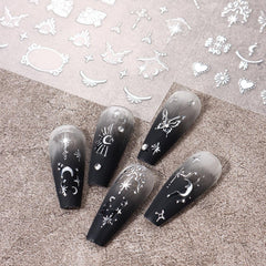 Autocolante 3D metalice argintii pentru unghii, autocolante pentru unghii pentru femei, stea, lunÄ, soare, folie de unghii, autocolante autoadezive, autocolante fluture pentru unghii, autocolante pentru unghii, accesorii pentru design unghii, 8 bucÄÈi