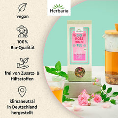 Amestec de ceai Herbaria trandafir-mentă bio 20 g - ceai din plante 100% bio - gust natural seducător și floral & numai ingrediente naturale - produs climatic neutru & ambalaj fără plastic
