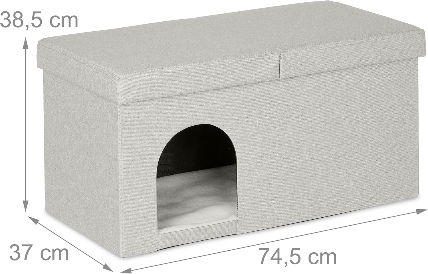Relaxdays Peșteră Pliabilă pentru Pisici, Bancă Rezistentă, Mobilier de Interior pentru Pisici, Ascunziș pentru Animale de Companie, ÎxLxA: 38,5 x 74,5 x 37 cm, Bej, 1 Bucată