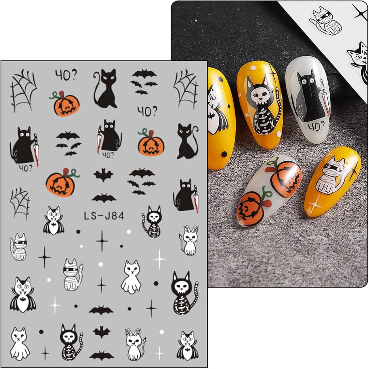 JMEOWIO Nagelsticker Halloween Süßer Geist 9 Blatt Nail Art Sticker Selbstklebend Nagelaufkleber Dekoration Nageldesign Zubehör