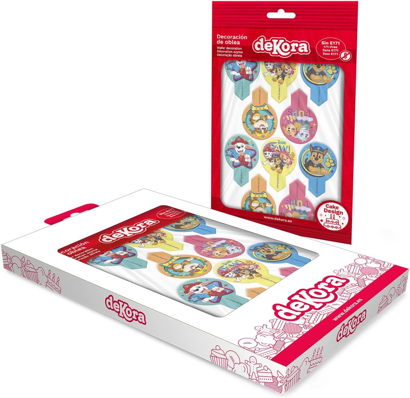 Dekora, Dekorapin Decorațiuni de tort comestibile Paw Patrol, 20 de napolitane din hârtie comestibilă - 6.5 X 4 Cm Naty Shop