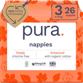 Scutece Eco Baby - Mărimea 3 (4-9 kg), 1 pachet (26 scutece), scutece ultra-moi pentru piele sensibilă, bumbac organic, protecție împotriva scurgerilor de până la 12 ore, ghid de mărimi nou