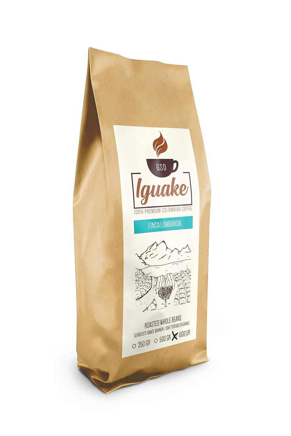 Iguake Coffee 1000gr | Premium Kaffee ganze Bohnen 100% Arabica aus Kolumbien | Familienbetrieb - Single Origin Kaffeebohnen - Nachhaltige eigene Plantage im Hochland - Kräftiges Aroma