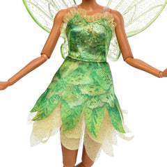 Păpușa Disney Peter Pan și Wendy Tinker Bell cu aripi mobile și rochie verde, inspirată din film, cadou pentru copii pentru a reconstitui scene sau propriile aventuri, HNY37