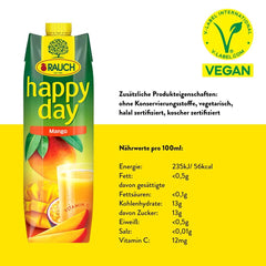 Rauch Happy Day Mango | Refined drink with passion fruit | A lot of vitamin C | 6 x 1 liter, Tetra Prisma Naty Shop