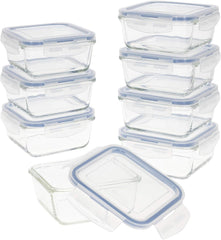 Max Home Pachet 8 recipiente etanșe din sticlă, cutie de prânz din sticlă pentru microunde, recipiente resigilabile pentru alimente, 550 mililitri, capace transparente, recipiente pentru alimente (16538) Cutii depozitare alimente Naty Shop Titlu implicit