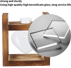 Wooden Stand Plant Terrarium, Heart Shape Tabletop Vase, Clear Glass Hydroponic Plants for Home Garden Decoration, Hydroponic Flower Decoration for Office, Living Room, Kitchen (A)