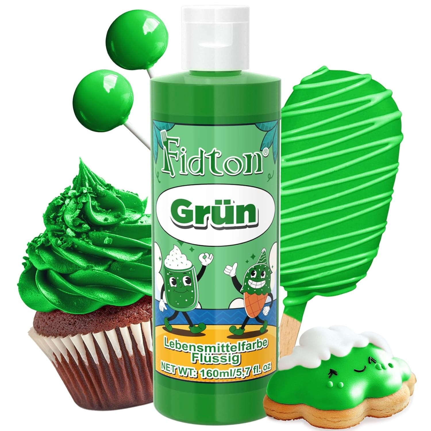 Lebensmittelfarbe Gel - Fidton 12 Farben Hochkonzentrierte Lebensmittelfarben, Food Coloring Set Für Lebensmittel Farben, Fondant, Essbare Tortendeko, Eier Färben, Backen, Glasur, Makronen - 6 Ml Naty Shop 160 Ml (1Er Pack) Grün