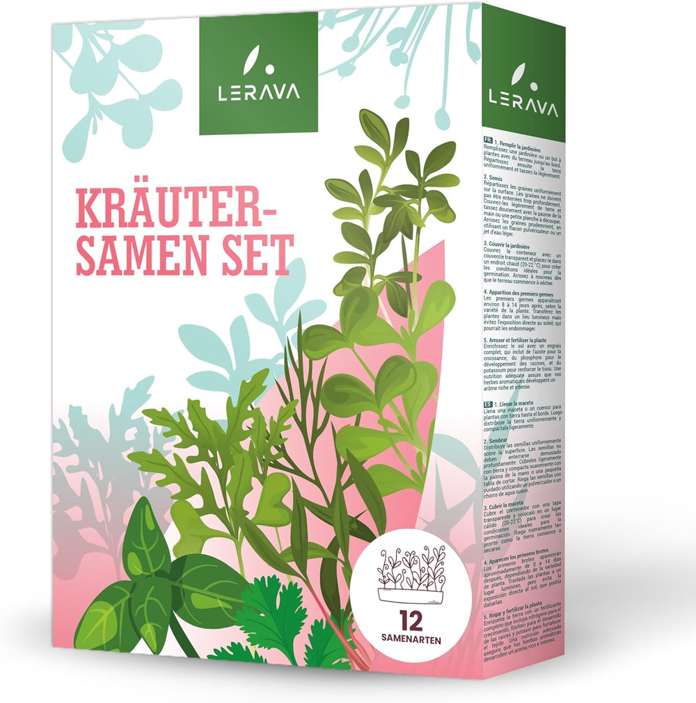 LERAVA Kräutersamen Set – 12 Sorten: Basilikum Samen, Parsilie Samen, Koriander, Oregano & mehr – Saatgut für frische Kräuter im Garten oder Topf, Premium Samen für Küche & Balkon - Samen set, seeds
