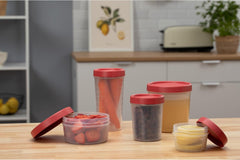 Borcan TATAY pentru depozitarea alimentelor, Etanș la aer, 0,4L capacitate, Capac cu șurub, Fără BPA, Potrivit pentru microunde și mașină de spălat vase, Roșu merișor. Dimensiuni: 8,5 x 8,5 x 11,1 cm Cutii depozitare alimente Naty Shop