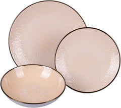 Set de veselă din gresie, format din 12 piese, 4 seturi de farfurii în 4 modele diferite, Baku Sunset