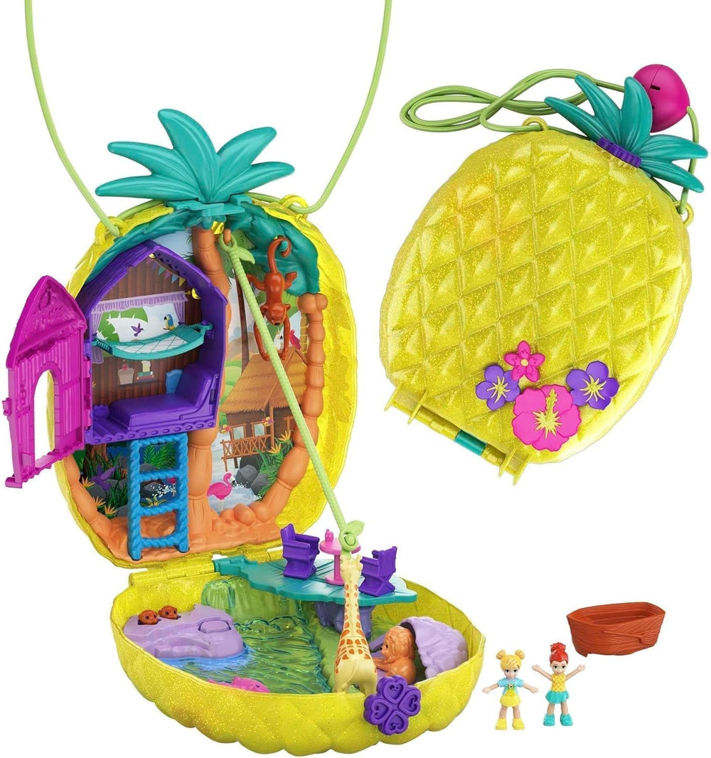 Polly Pocket GKJ64 - Portable Pineapple Pocket Box with 8 fun features, Polly and Purple dolls, 2 accessories and sticker sheet; toy for children ages 4 and up Naty Shop Dolls Pineapple bag