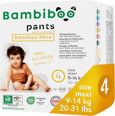 Bambiboo Disposable Diapers, Skin Friendly, Fine Bamboo Fiber - Baby Diaper Panties - Disposable Diaper Covers - Sensitive Skin Protection - Highly Absorbent - Size 4 (Maxi), 16 Pieces